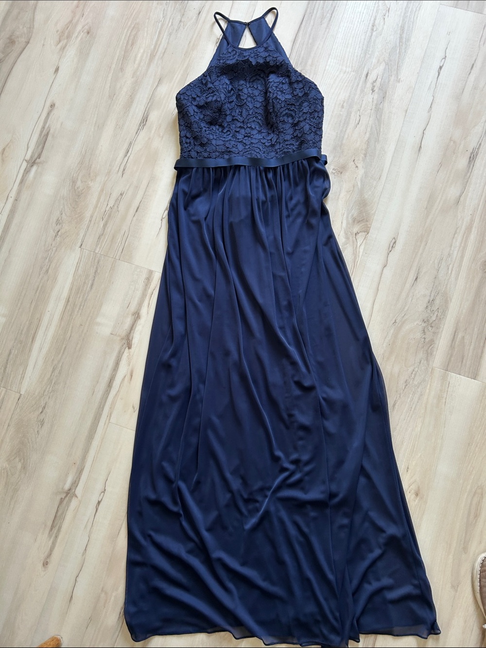 David's Bridal Navy Lace Halter Maxi Dress